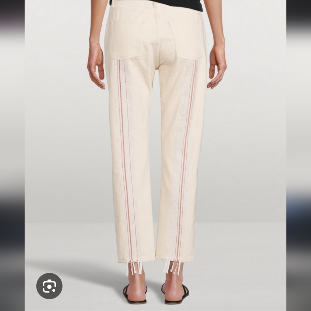 Women's Cream Jeans with Red Stripes